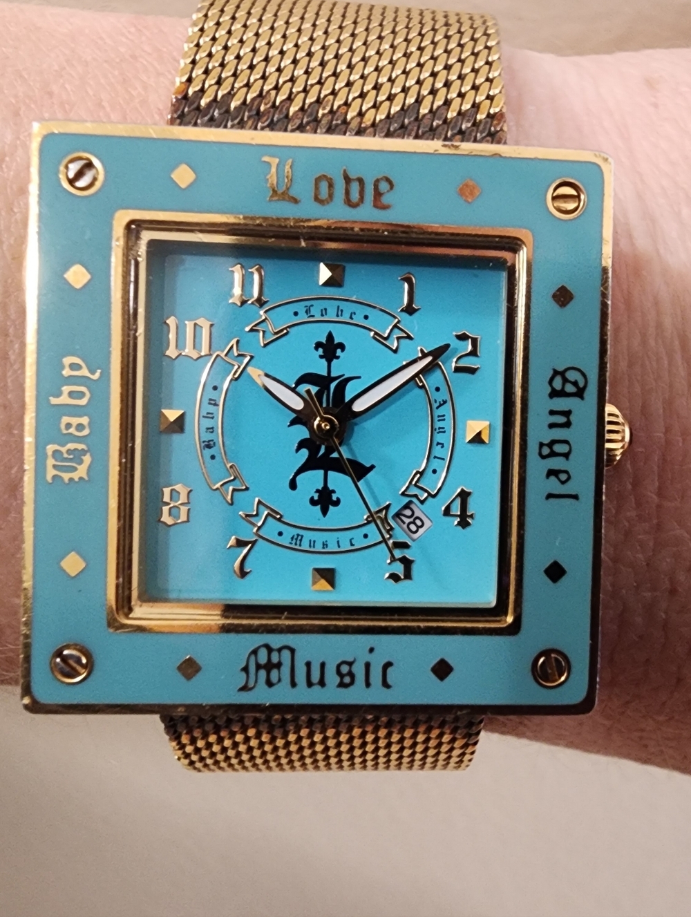 L.A.M.B. Gwen STEFANI Gold Mesh Band Square Watch - Turquoise Dial